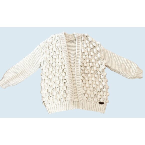 WISHLIST Handmade Pom Pom Cardigan Sweater Cream Off White Size Med - Picture 2 of 8